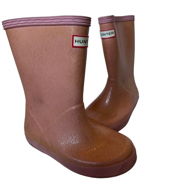 Hunter Kids Pink Glitter Finish Sparkle Pull On Rain Boots Boys 10 Girls 11 UK 9 - Picture 1 of 10